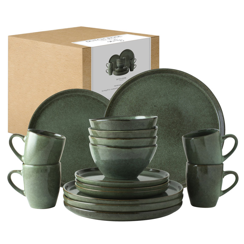 Green Ceramic 16-Piece Dinnerware Set - Service for 4