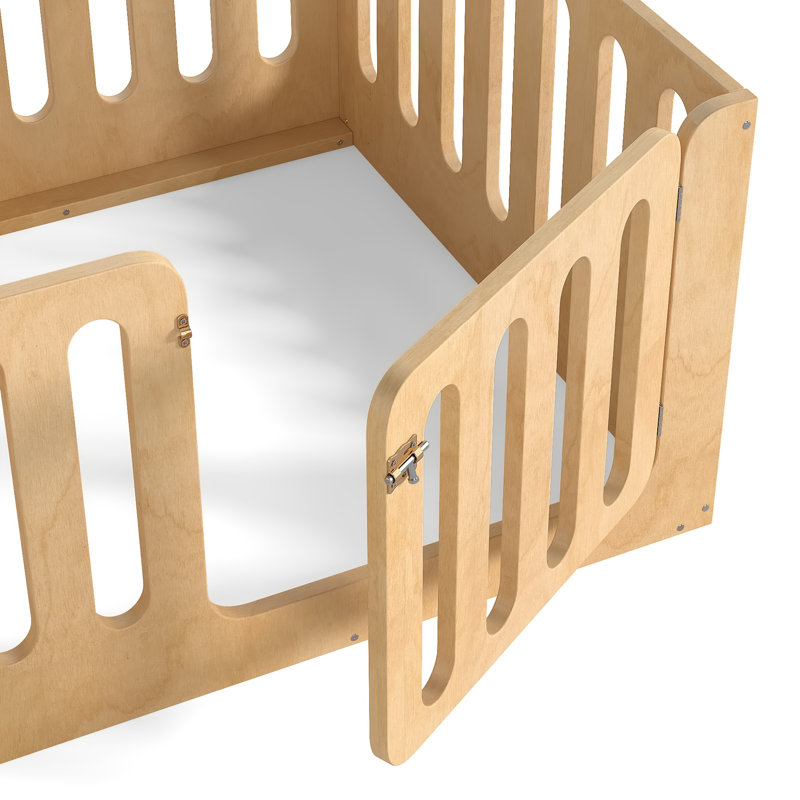 Kids Twin Montessori Floor Bed with Safety Fence and Gate, Natural, Twin