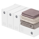 4-Pack Foldable Bed Sheet Organizers – Linen Closet Storage with Window – XL Size for Queen & King Bedding