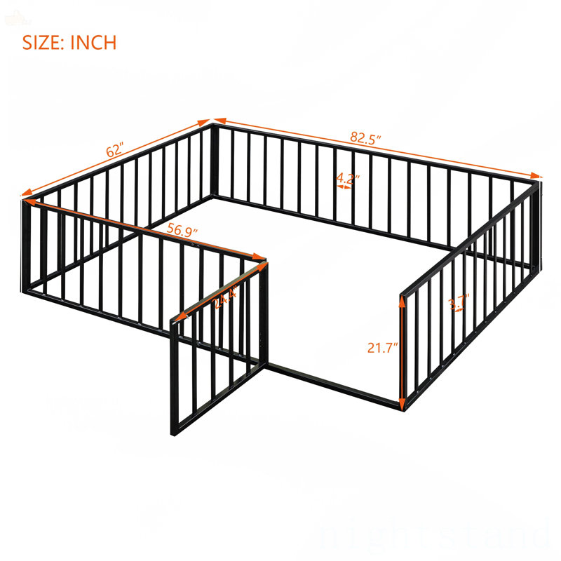 Structure de lit pour grand lit en métal avec clôture et porte, Grand
