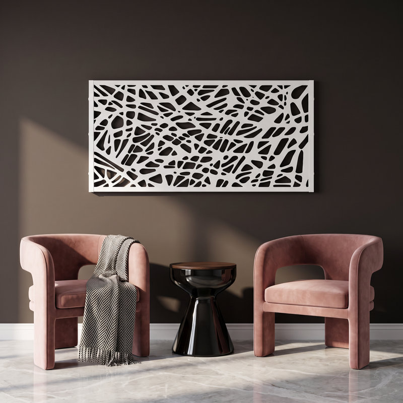 Paravent d'intimité autoportant en métal à motif maille, blanc, 183 cm (H) x 120 cm (L), séparateur de pièce extérieur