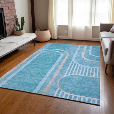 Tapis bleu sarcelle lavable à la machine intérieur / extérieur ACN532 9 pi x 12 pi