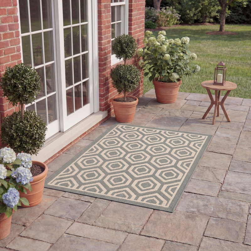 Tapis d'intérieur / extérieur à motif géométrique Deedrick, Rectangle 2 pi x 3 pi 7 po