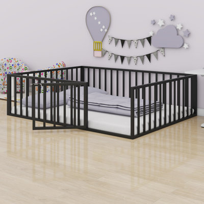 Metal Floor Bed Frame With Fence And Door