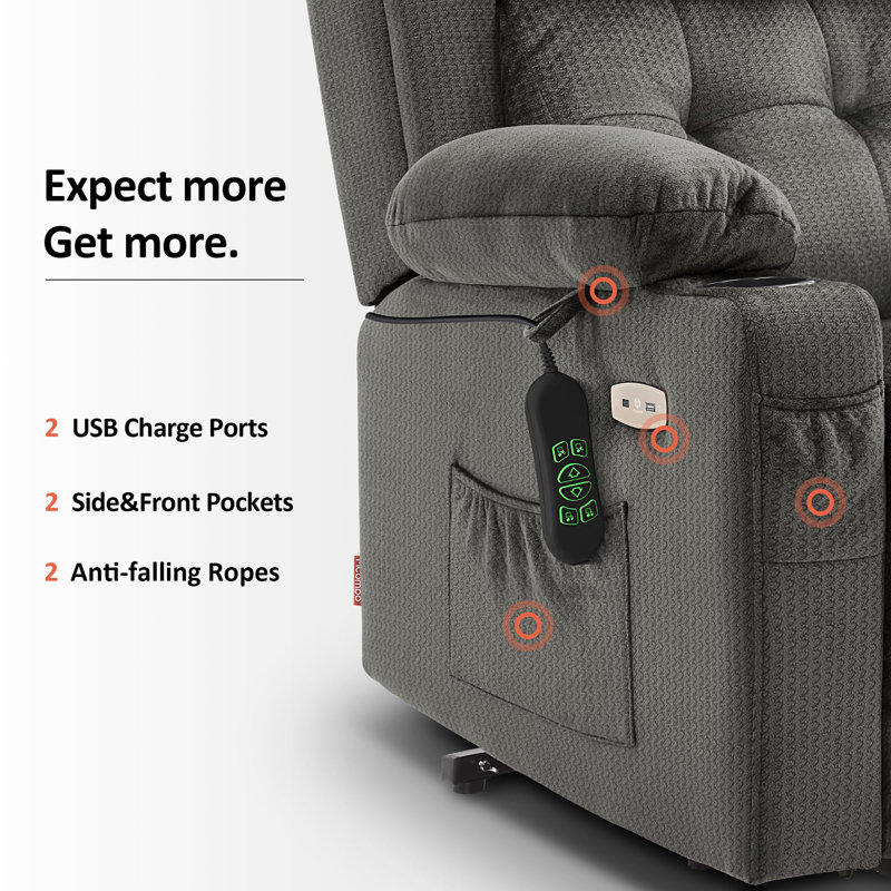 Upholstered Heated Massage Chair, Grey Polyester
