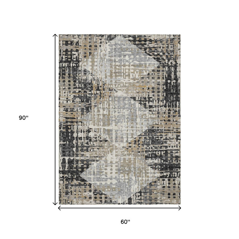 Tapis intérieur / extérieur géométrique lavable noir et ivoire 5 pi x 8 pi, Rectangle 5 pi x 8 pi