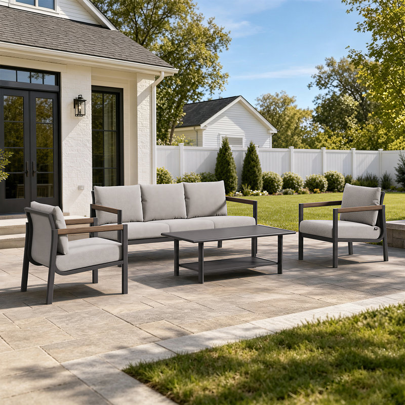 Ensemble de conversation de patio en aluminium Aspen pour 5 personnes avec coussins et table basse