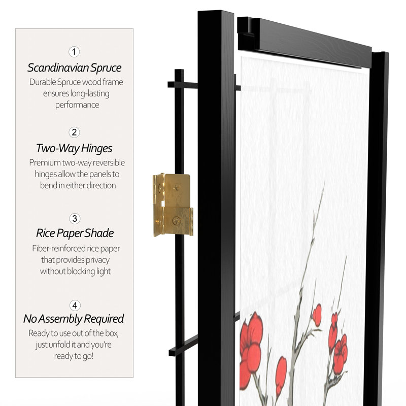 83.5" Cherry Blossom Shoji Room Divider, 5, Black