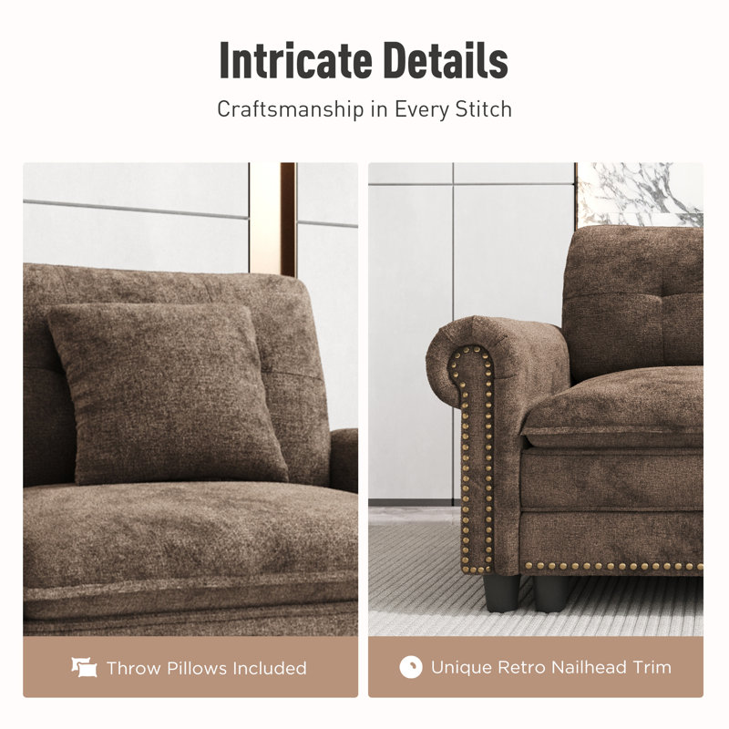 2-piece Upholstered Modular Sectional Sofa Sets With Nailhead Trim, Oversized Couch Set With Loveseat And Sofa, Tan Chenille