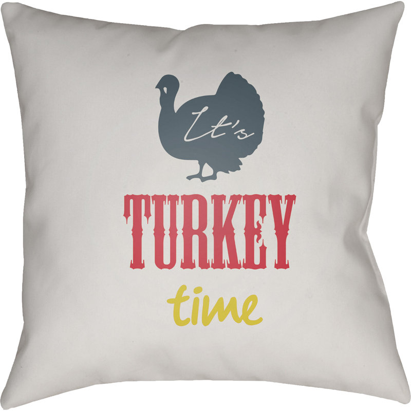 Turkey Indoor/Outdoor Throw Pillow, White/Blue/Red/Yellow, 20" H x 20" W x 4" D