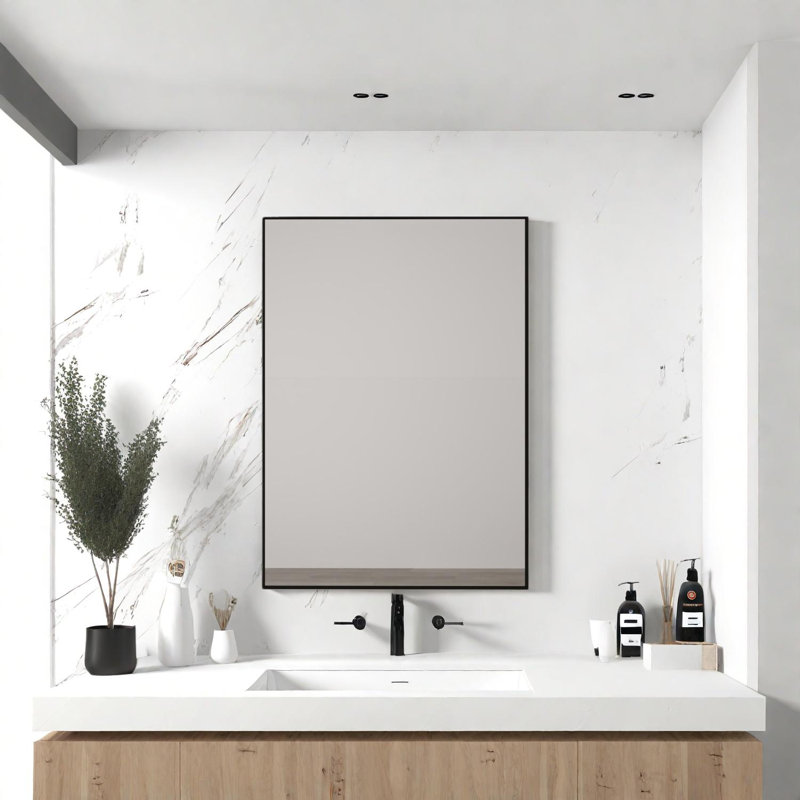 Rectangular Wall Mounted Bathroom Mirror With Aluminum Frame