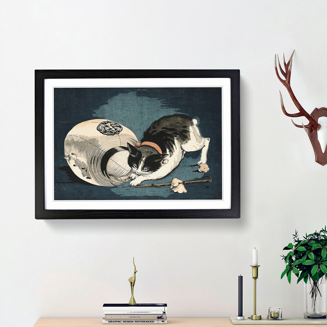 Cat with Paper Lantern by Kobayashi Kiyochika - Picture Frame Graphic Art Print
