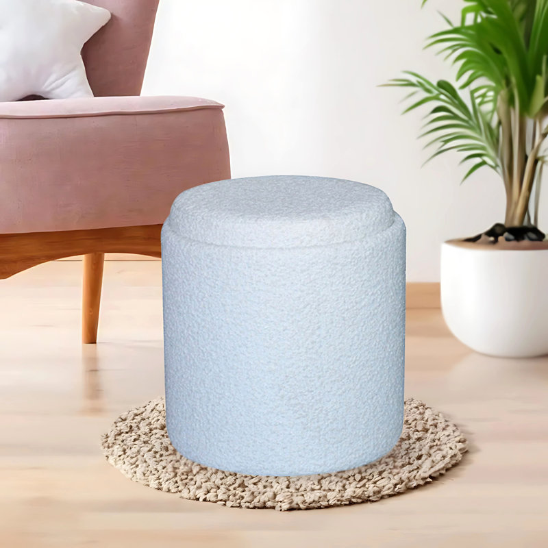 15" Wide Boucle Tufted Upholstered Round Storage Ottoman with Tray Top , White