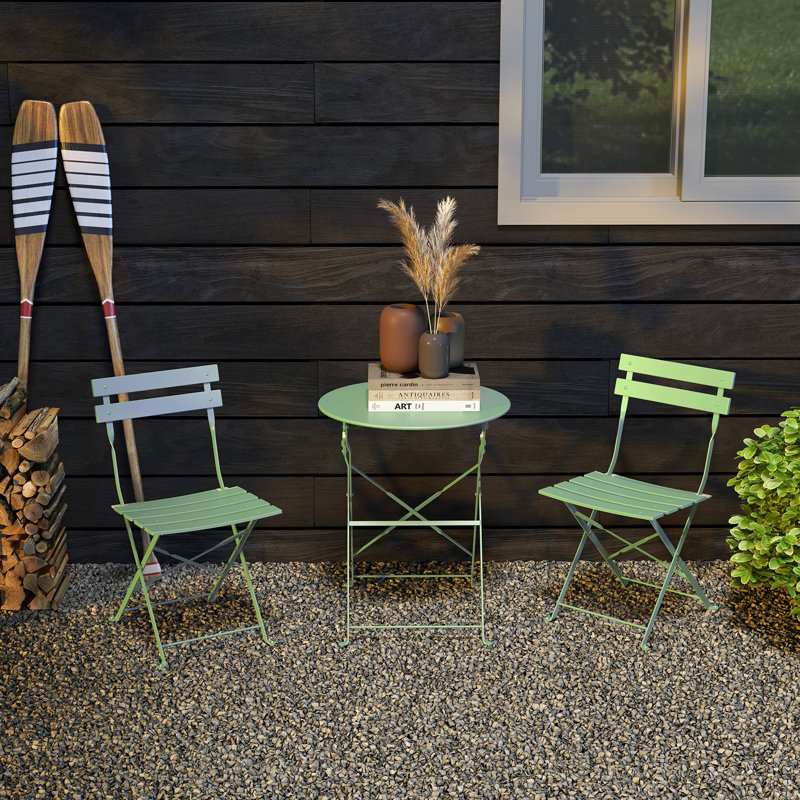 Shelah 3-Piece Steel Folding Bistro Set , Sage Green