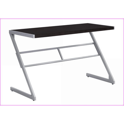 Bureau d'ordinateur, bureau de bureau moderne de L 48 po avec base en métal gris en forme de Z | Stratifié espresso | Panneau de fibres à densité moyenne