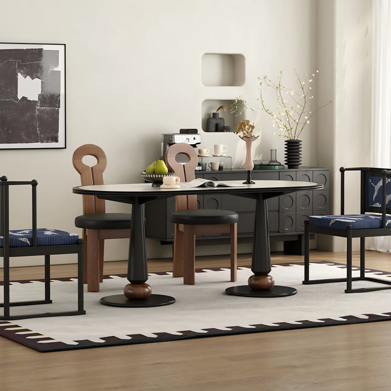Sintered Stone Solid Wood boxwood  black and white Dining Table