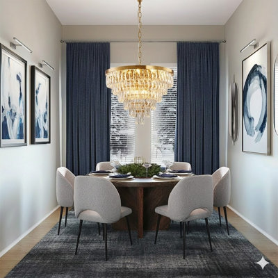Lustre transitionnel en métal doré à 14 lumières avec cristaux transparents