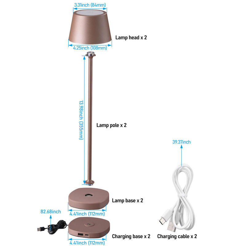 LED Rechargeable Table Lamps with Charging Dock, IP54, Touch Control, Dimmable, 2700K Soft White, Brown