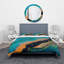 Composition abstraite de marbre en bleu et orange II - ensemble de housse de couette moderne - microfibre de polyester-66392434