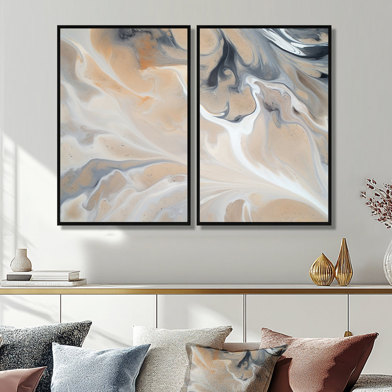 Marbre abstrait avec copie de l'espace VII - art mural moderne gris 2 panneaux, Noir, H 36 po x l 48 po