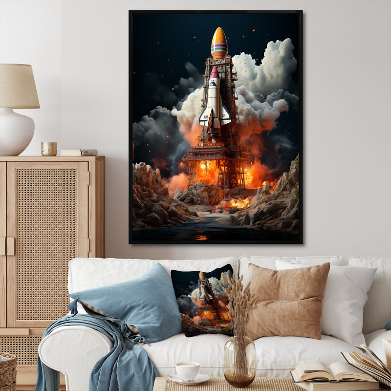 Décoration murale de la fusée Blastoff - décoration murale fusée, Black Picture Framed, 32" H x 24" W