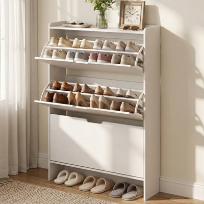 52" Slim Vertical Shoe Storage Cabinet with 3 Flip Drawers