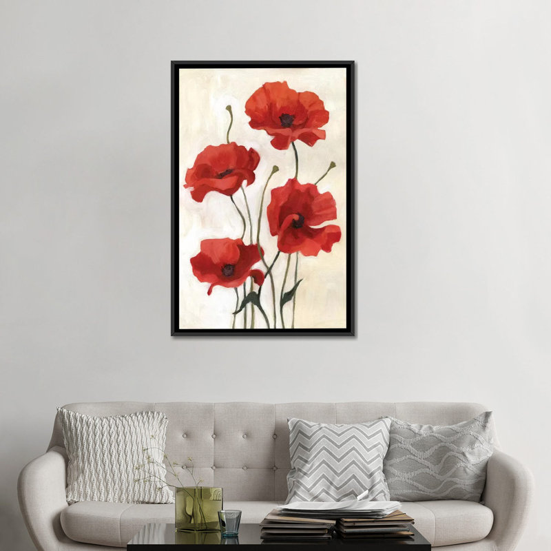 « popy bouquet iii », reproduction sur toile, H 26 po x l 18 po x P 1,5 po, Toile avec cadre noir, Pas de tapis
