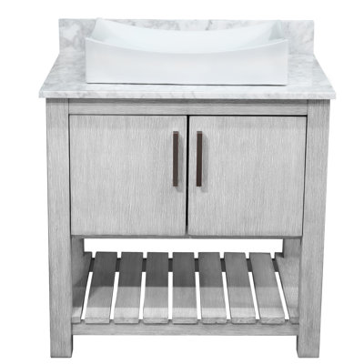 Meuble-lavabo de 30 po avec comptoir en marbre de Carrare, lavabo en porcelaine