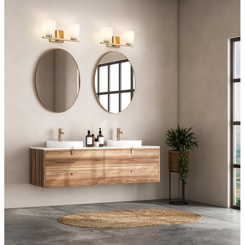 Mateo Modern Vanity, Gold, 2 Lights, 6.5" H x 16" W x 6.5" D