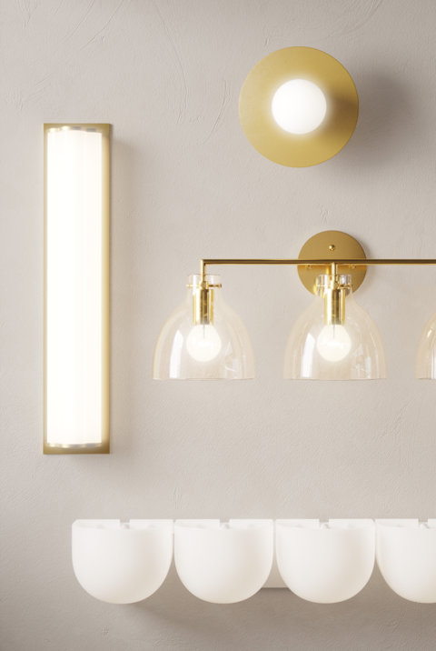 A collection of various light fixtures against a neutral wall.