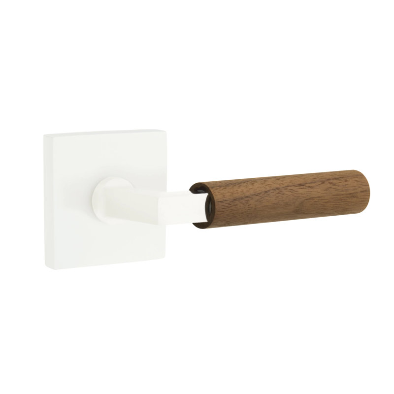 Ensemble de leviers d'intimité Emtek Select avec rosette carrée et tige carrée en L, poignée en noyer foncé (CF), Blanc mat