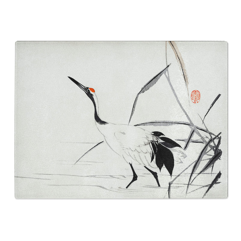 Japanese Crane By Mochizuki Gyokusen  Glass Chopping Board