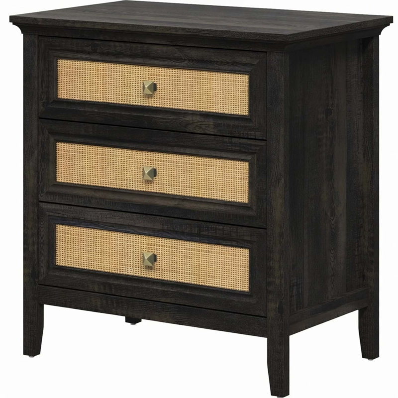 Table de chevet élégante avec 3 tiroirs en rotin Boho