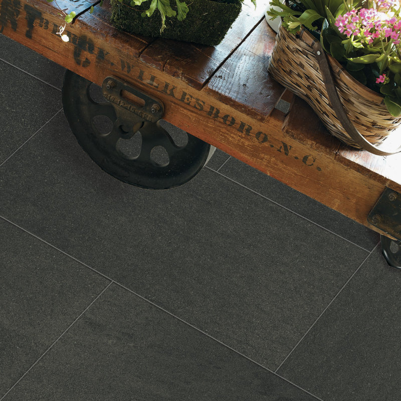 Storm 12'' W x 24'' L Porcelain Stone Look Singular Tile, Charcoal