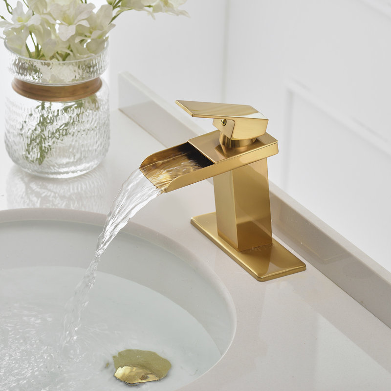 Single-handle Bathroom Faucet with Drain Assembly, Brushed Gold