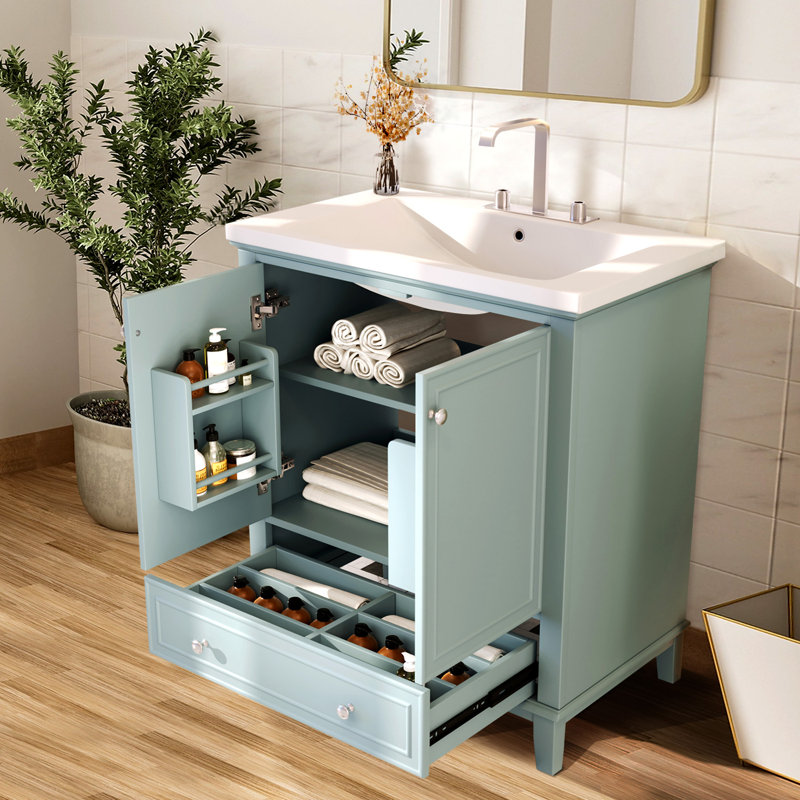Ensemble de meuble-lavabo avec lavabo en céramique, Vert / argenté