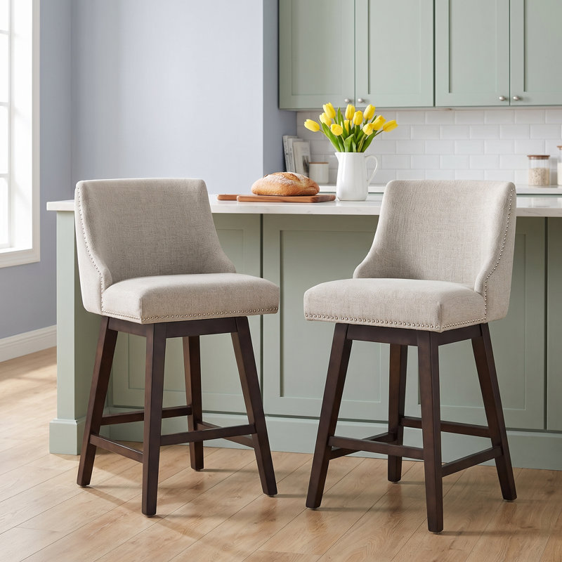 Orbay Swivel Upholstered Counter Stools, Nathan Ginger Tweed