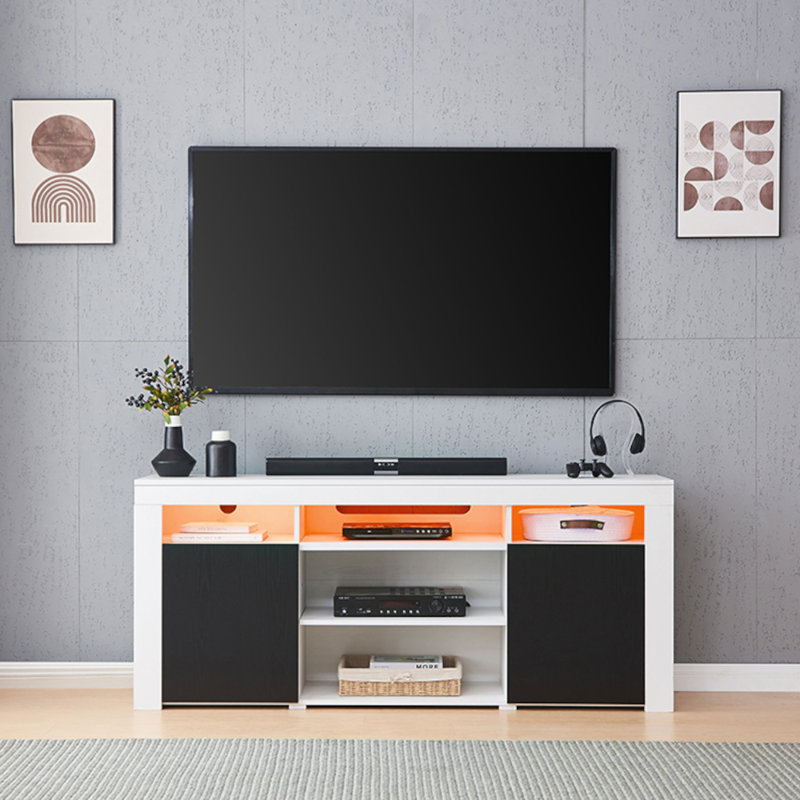 Meuble télé 68 po Lenexa, Blanc/Noir