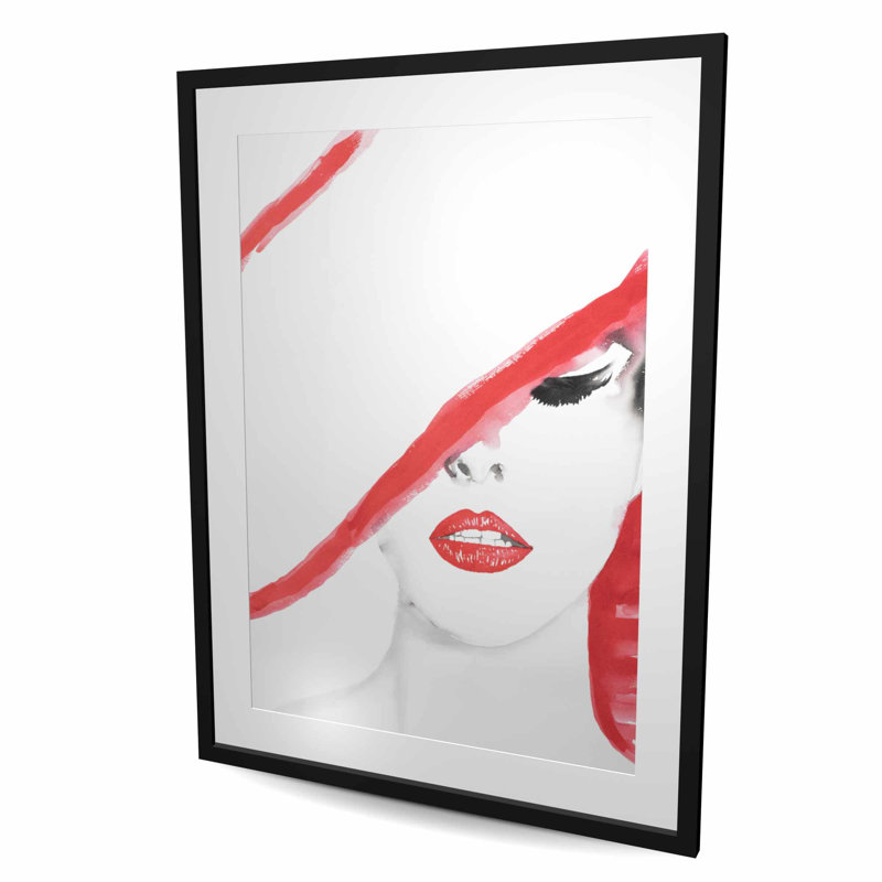 «Woman with a Summer Hat» - reproduction mat encadrée pour la décoration intérieure, H 48 po x l 36 po, Noir