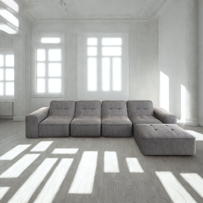 143.7" Modular Sectional Sofa Set With Removable Ottoman,Tufted Design, Deep Seat Couch, Chaise & Accent Chair,Modern DIY Sparkling Chenille Sofa For Living Room, Apartment, Office, Grey.
