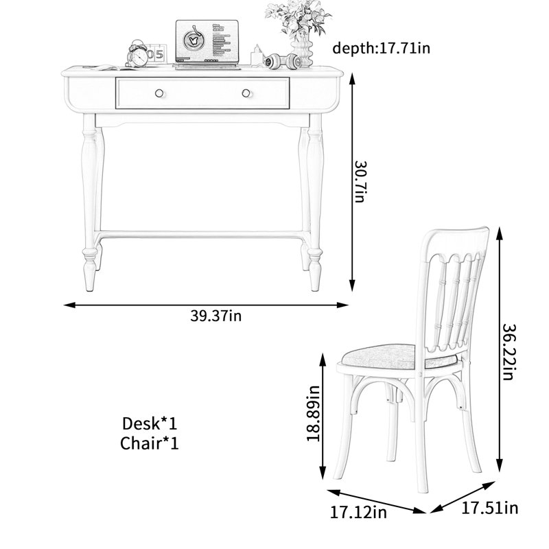 French Creamy Style Practical Desk 39.37 inches