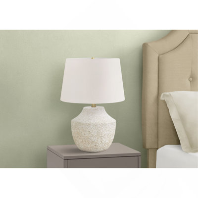Lighting, H 20 po, lampe de table, béton crème, abat-jour ivoire / crème, moderne