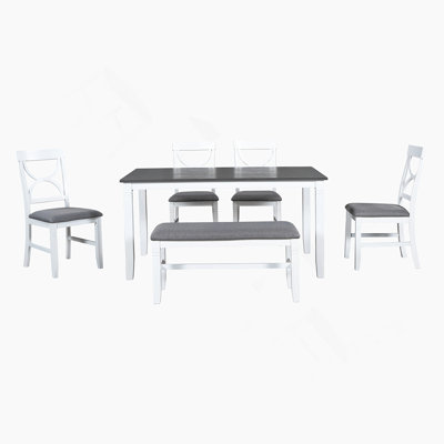 Ensemble de table de salle à manger en bois 6 pièces avec banc rembourré