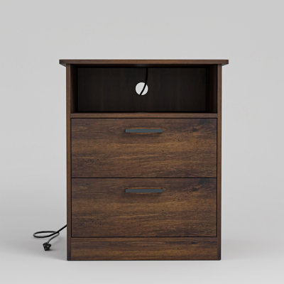 2 Drawers Nightstand With Charging Station