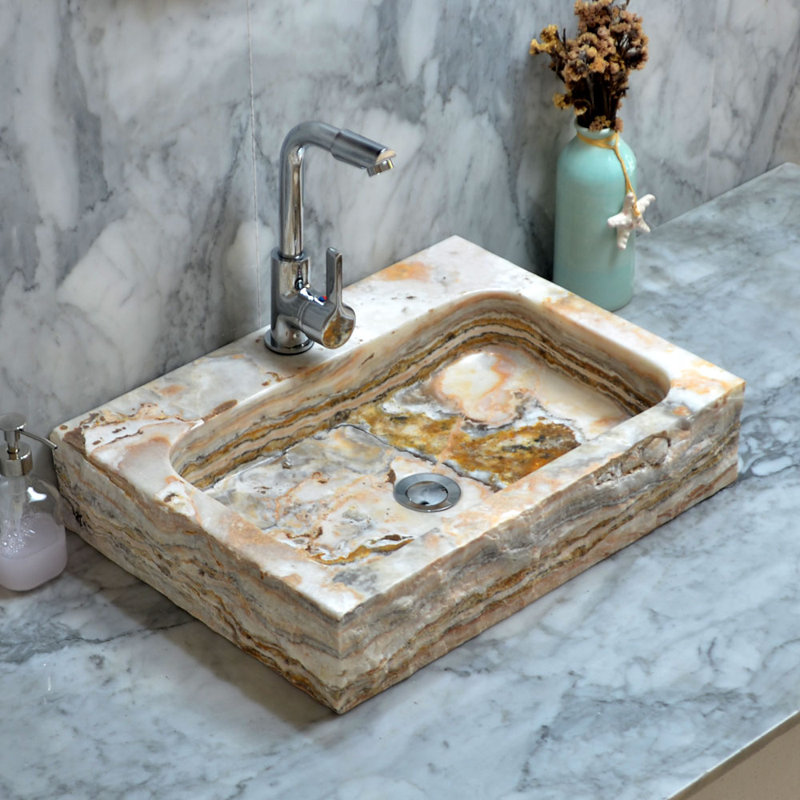 Oliver Rectangular Golden Onyx Above-Counter Stone Sink