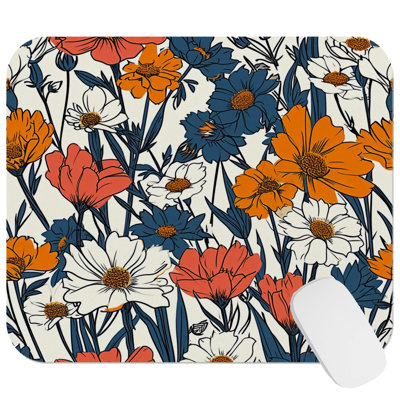 Floral Retro Wildflowers IV Flowers Retro Gaming Cute Office Laptop Desk Pad Gift Mat Square Rectangle Non-Slip Mousepad