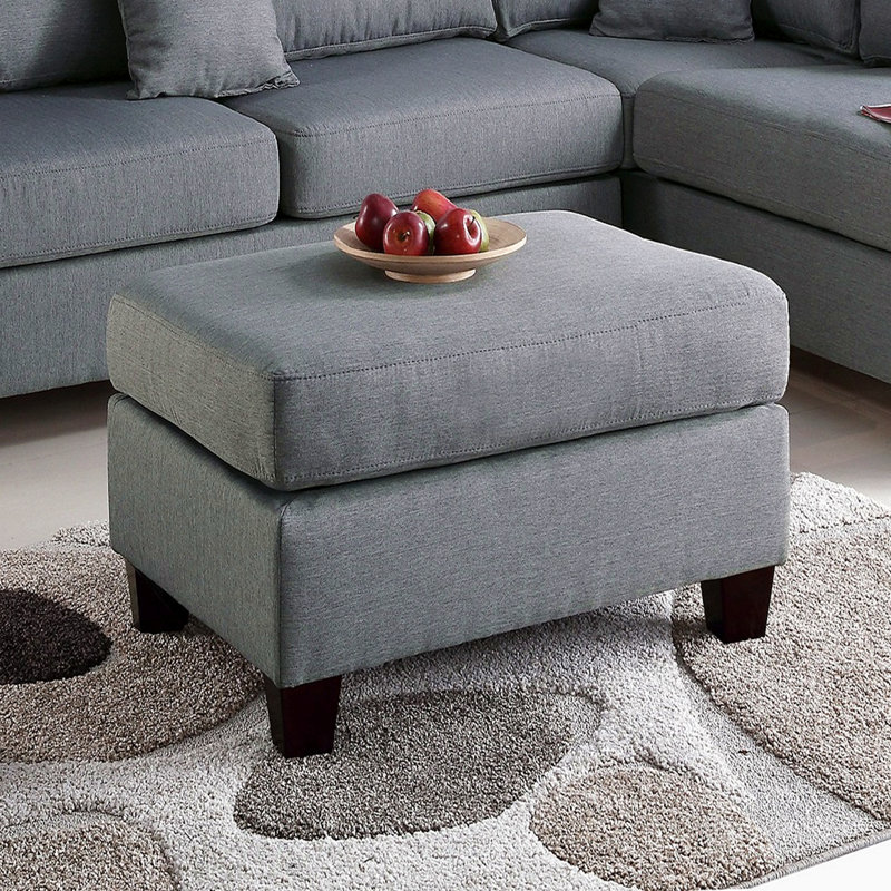 Grey Color 3Pcs Sectional Living Room Furniture Reversible Chaise Sofa And Ottoman Polyfiber Linen Like Fabric Cushion Couch