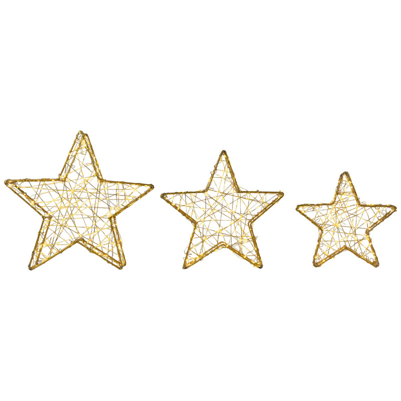 LED Lighted Stars Outdoor Christmas Decorations - 14" - Gold - Set Of 3, Gold