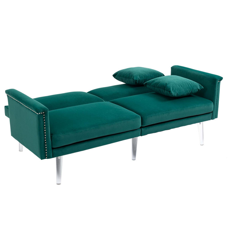 Canapé à accoudoirs carrés 64,57 po Ferrante, Velours vert