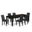 Ensemble de table de salle à manger 9 pièces comprenant une table de cuisine et 8 chaises modernes en polyester gris foncé avec dossier élégant - finition noire-205463655-205463658-241490688
